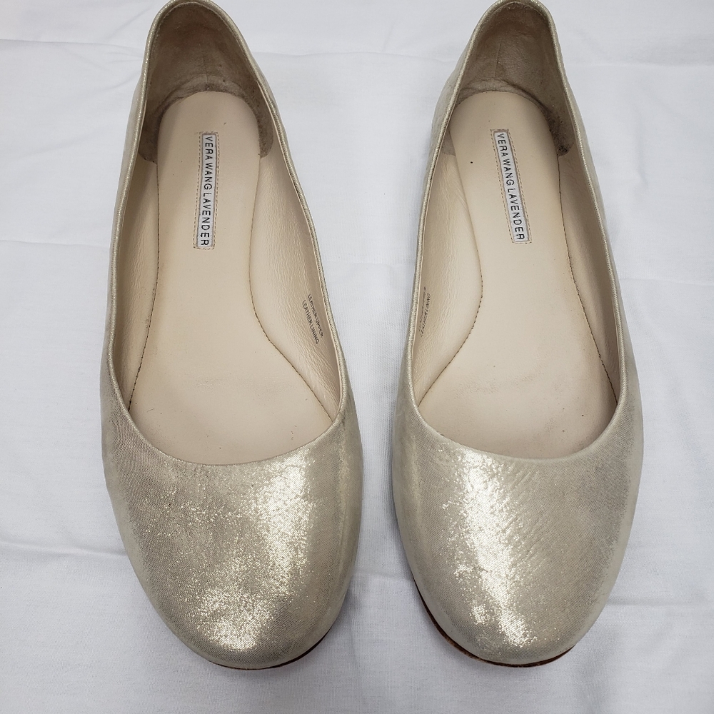 Vera Wang Lavender 7.5 Ballet Flats Cream Beige Shimmer Leather See Notes